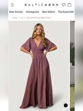 Baltic Born Verona Smocked Maxi Dress in Vintage Plum - V-Neck, Short Sleeve